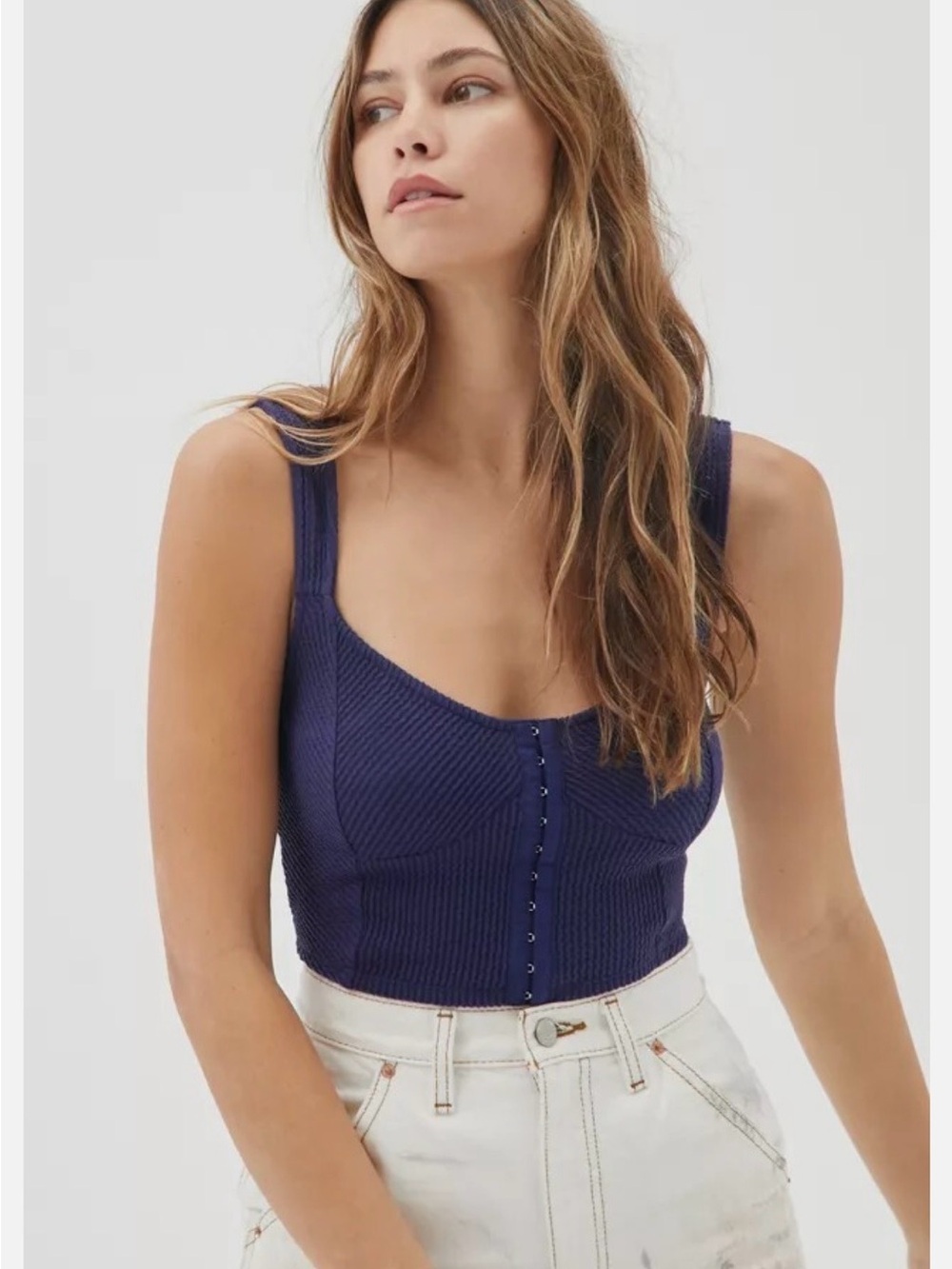 Urban Outfitters Ribbed Hook-and-Eye Crop Tank - Deep Indigo